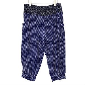 Baggy polka dotted capri pants cropped joggers w/ side pockets - Navy blue